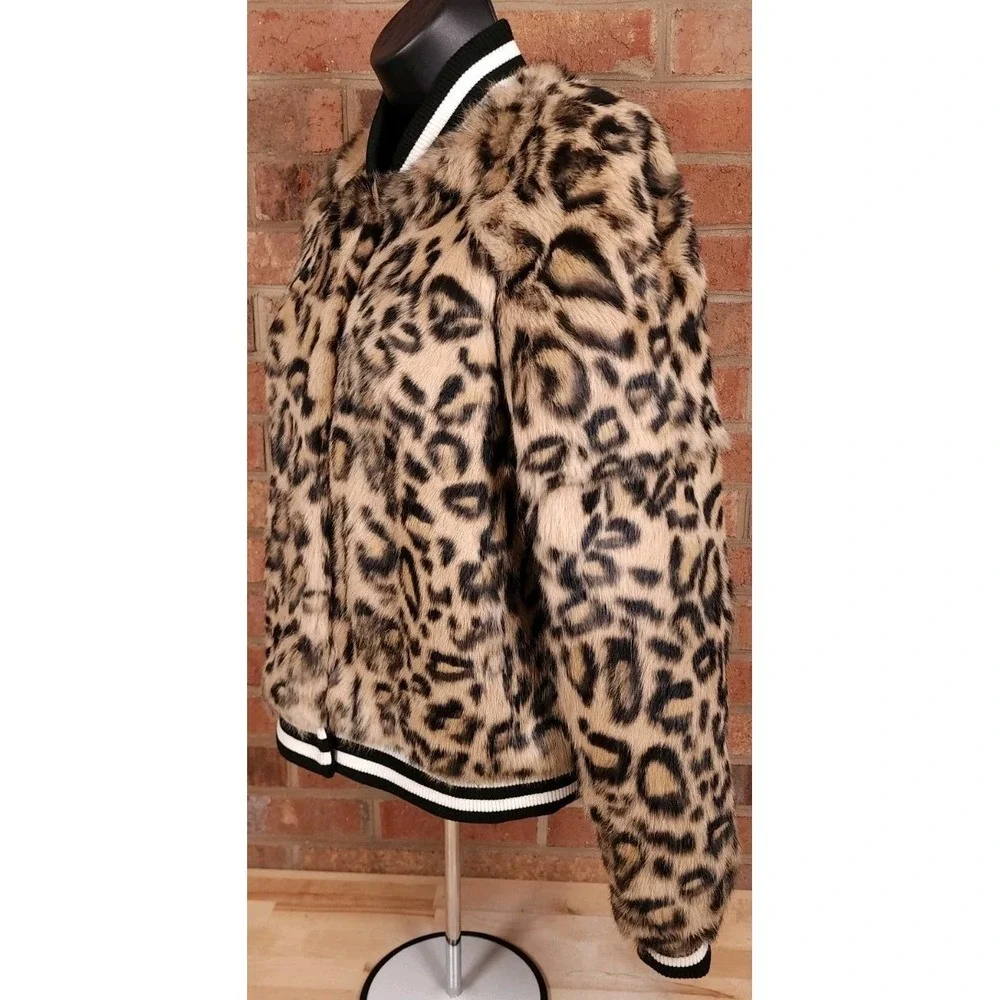 Metric Knits Dyed Rabbit Fur Leopard Bomber Snap‎ Jacket Size Medium